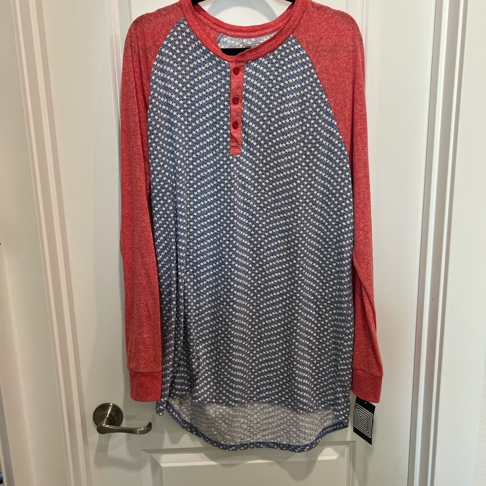 Red and Blue Long Sleeve Henley Shirt